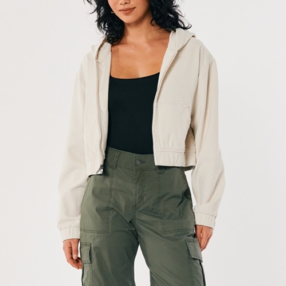 Hooded corduroy light zip up